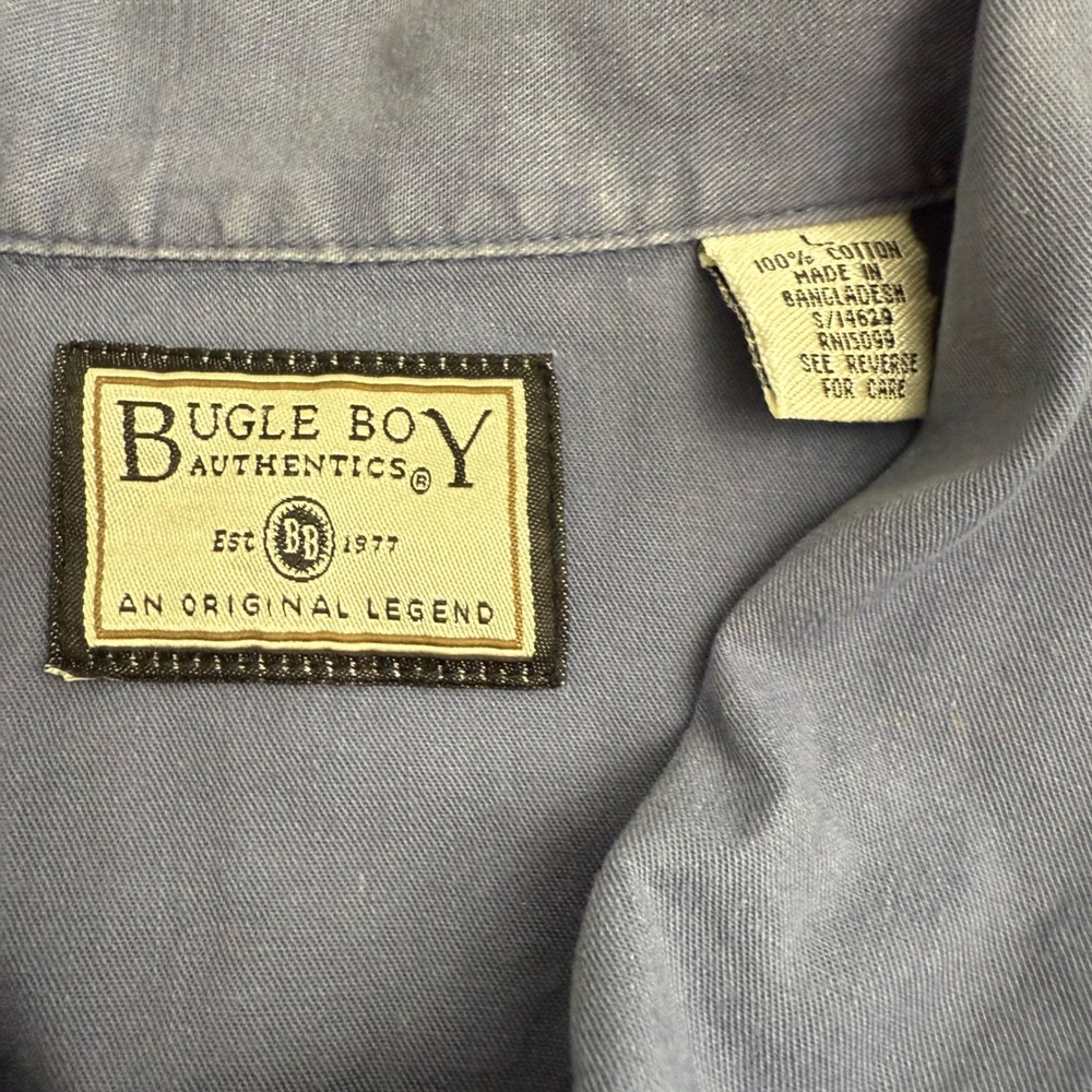 Bugle Boy Authentics Mens Short Sleeve Zip Up Casual Shirt‎ Blue Size L Vintage - Picture 2 of 7